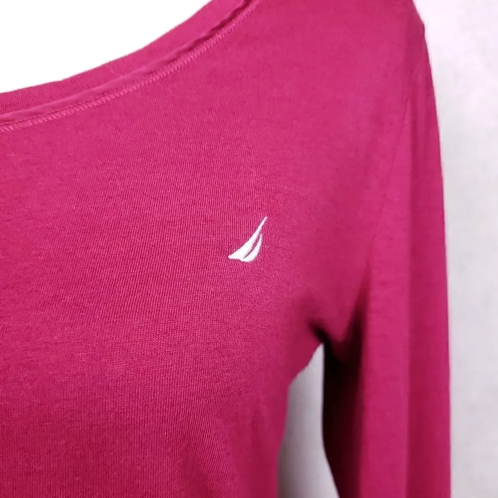 Nautica pink long sleeve scoop neck top Medium